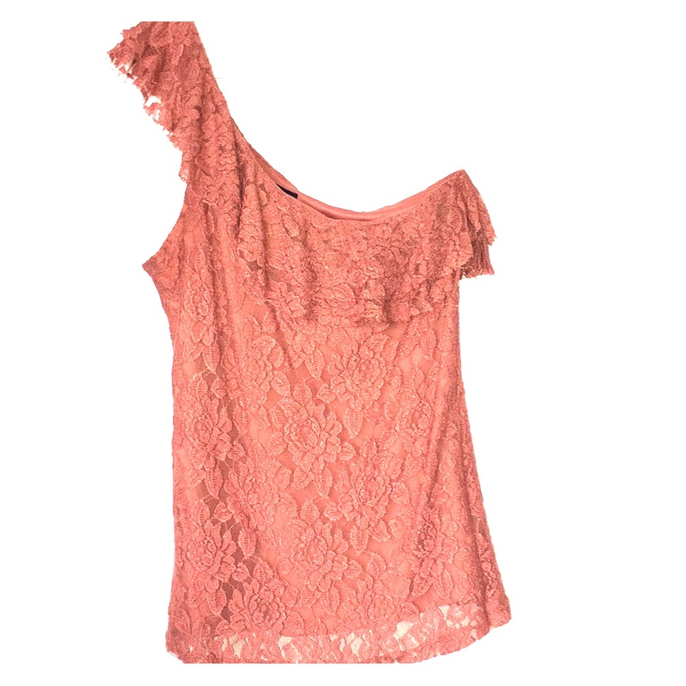 One shoulder, coral laced tank